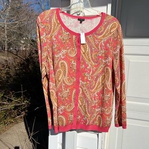 NWT Talbots Pretty Peach Multicolored Paisley Long Sleeve Charming Cardi…